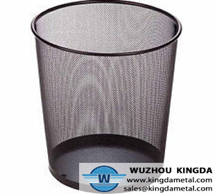 Black metal mesh wastebasket