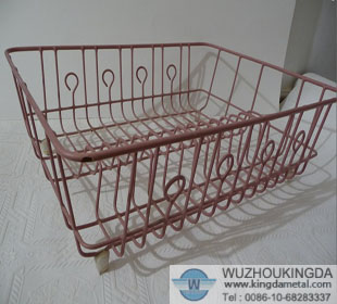 Vintage red coated wire dish drainer drying rack 16.5” Long by 13