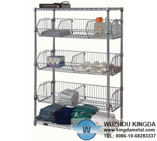 Wire basket storage shelves